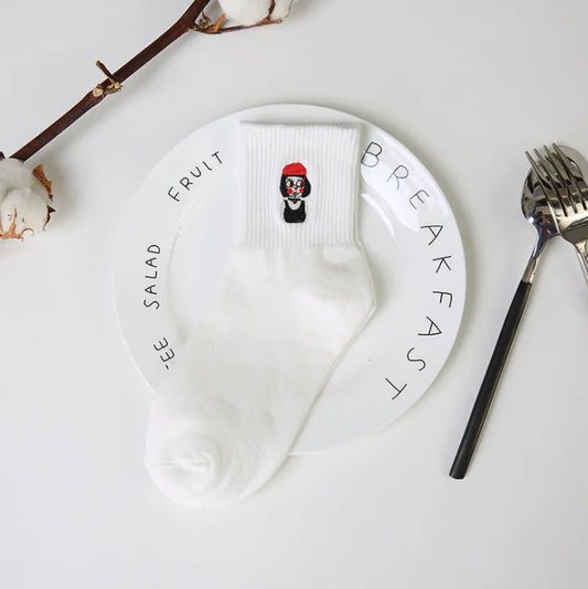 Creative Couple Socks with Cartoon Embroidery (Cotton)