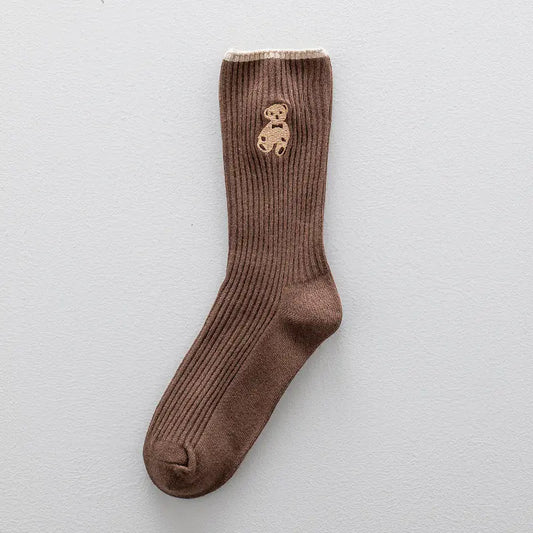 Long Tube Bear Embroidered Cotton Socks