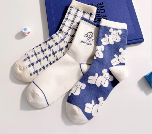 Blue Dog Short Socks for Girls
