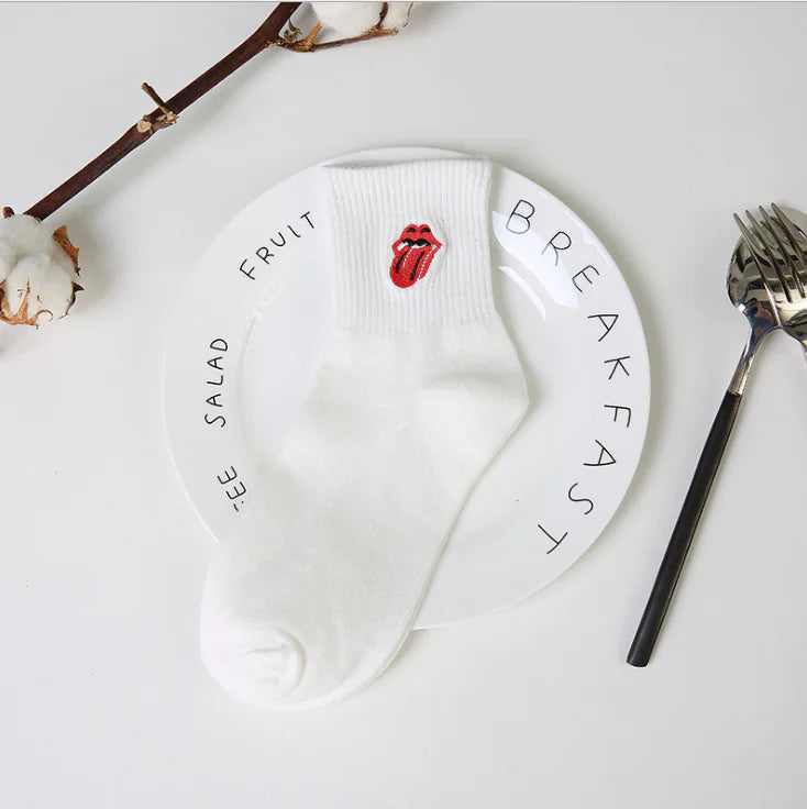 Creative Couple Socks with Cartoon Embroidery (Cotton)