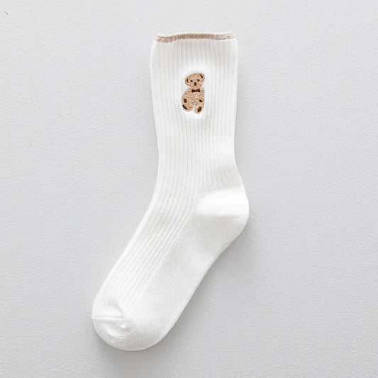 Long Tube Bear Embroidered Cotton Socks