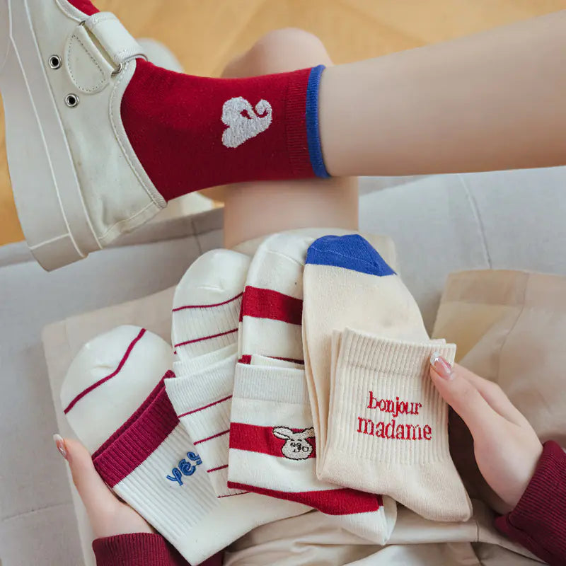 Cute Cartoon Embroidered Socks
