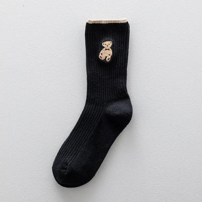 Long Tube Bear Embroidered Cotton Socks