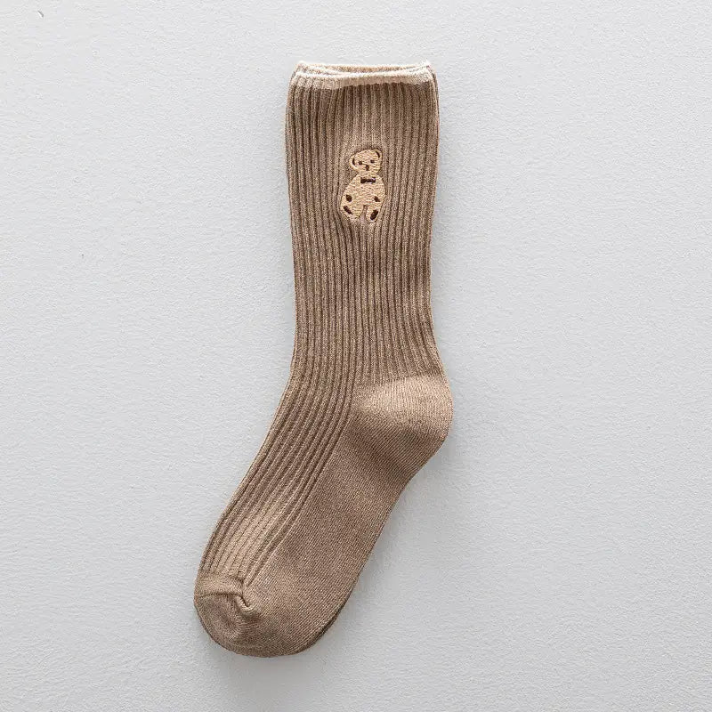 Long Tube Bear Embroidered Cotton Socks