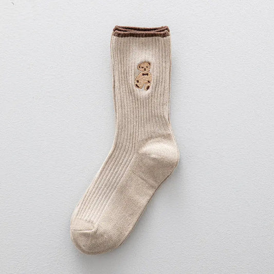 Long Tube Bear Embroidered Cotton Socks