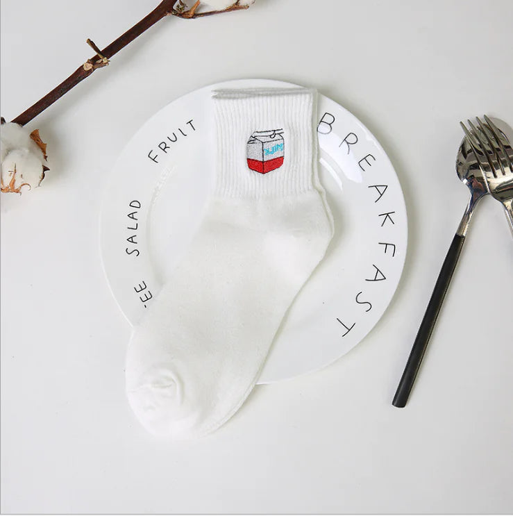 Creative Couple Socks with Cartoon Embroidery (Cotton)