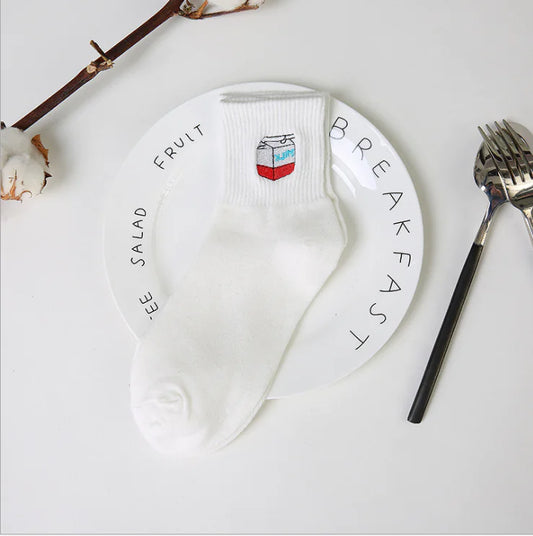 Creative Couple Socks with Cartoon Embroidery (Cotton)