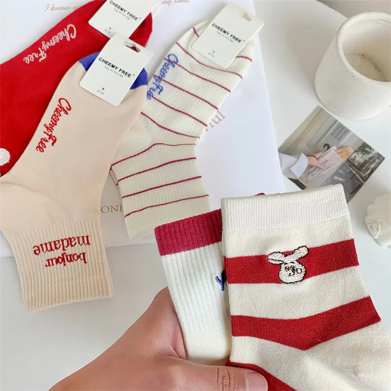 Cute Cartoon Embroidered Socks