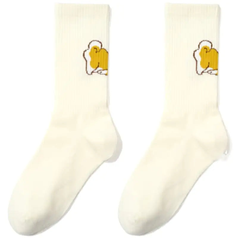 Cute Beige Shiba Inu Cotton Sports Socks