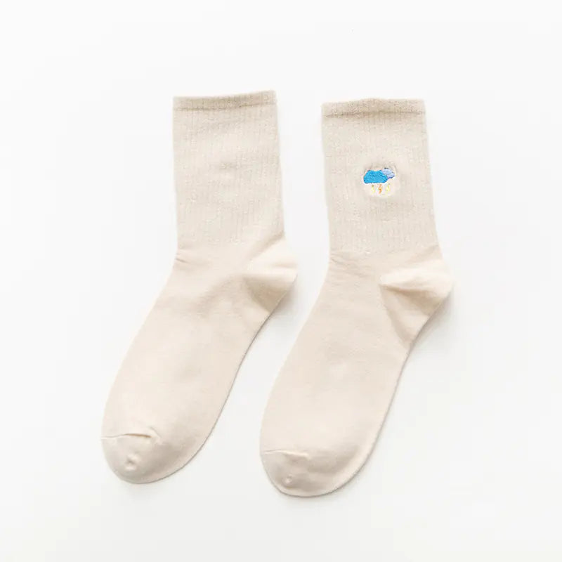 Cartoon Embroidered Weather Tube Socks